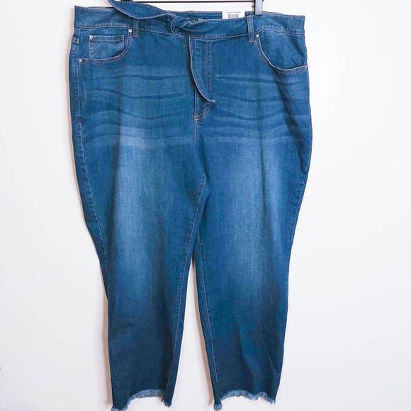 INC International Concepts NWT Tie Waist Raw Hem Straight Leg Cropped Jeans 22W - Picture 2 of 9